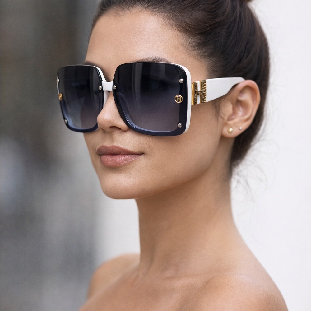 White Frame Gradient Square Women's Sunglasses